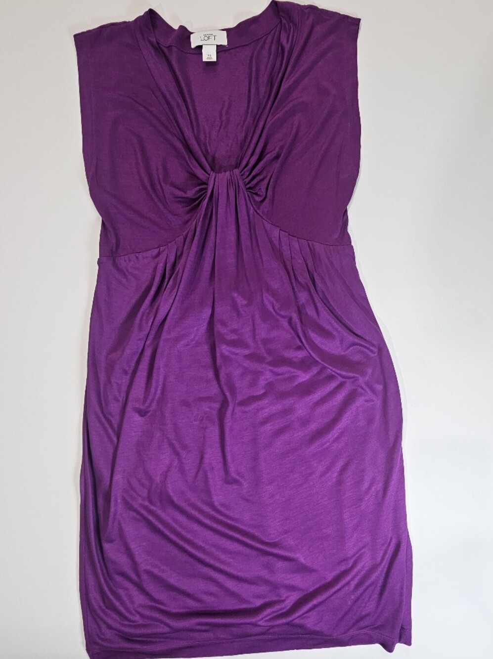 Ann Taylor Loft Dress Womens XS Purple Ruched Front Cap Sleeve Y2K Minimalist